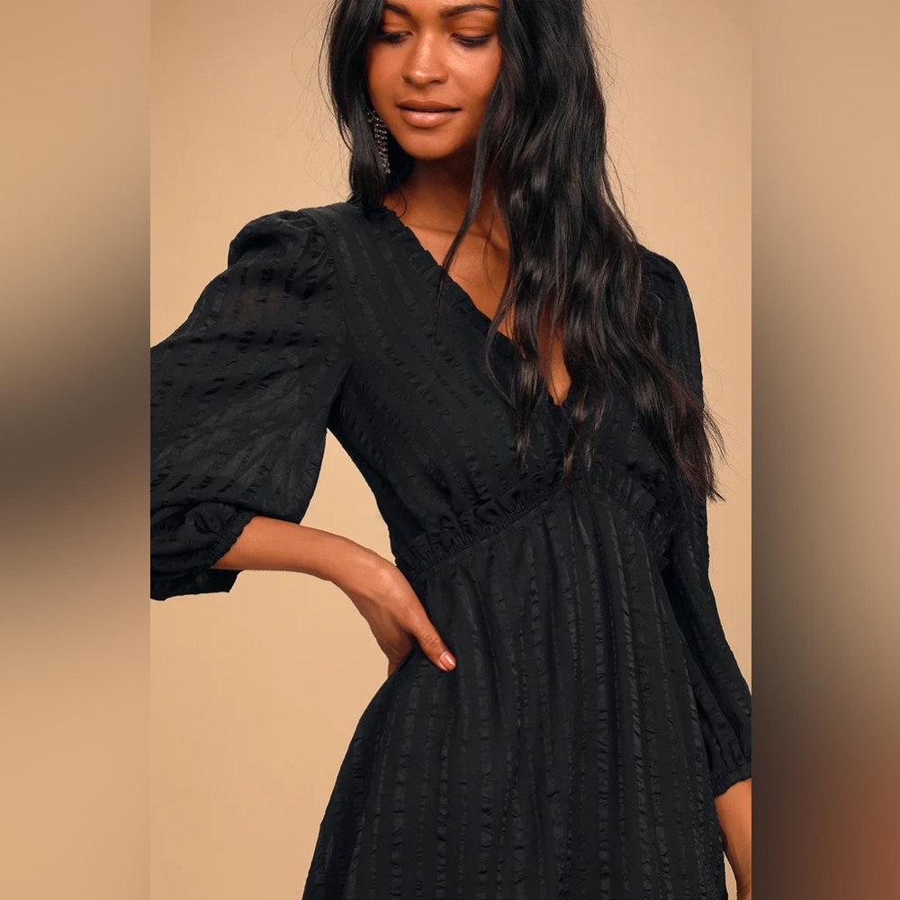 NWT Lulus stripe balloon sleeve mini dress - long sleeve lightweight A-line - Picture 3 of 14
